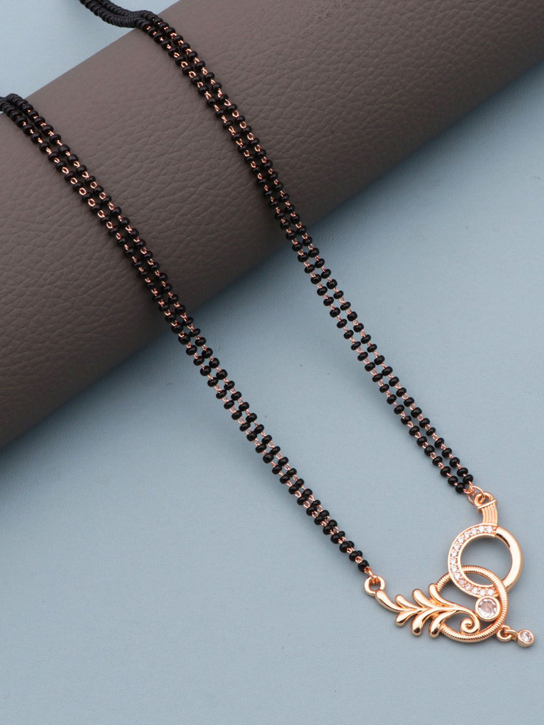 CAPILITE Jewellers Rose Gold-Plated Artificial Stones Studded And Beaded Mangalsutra