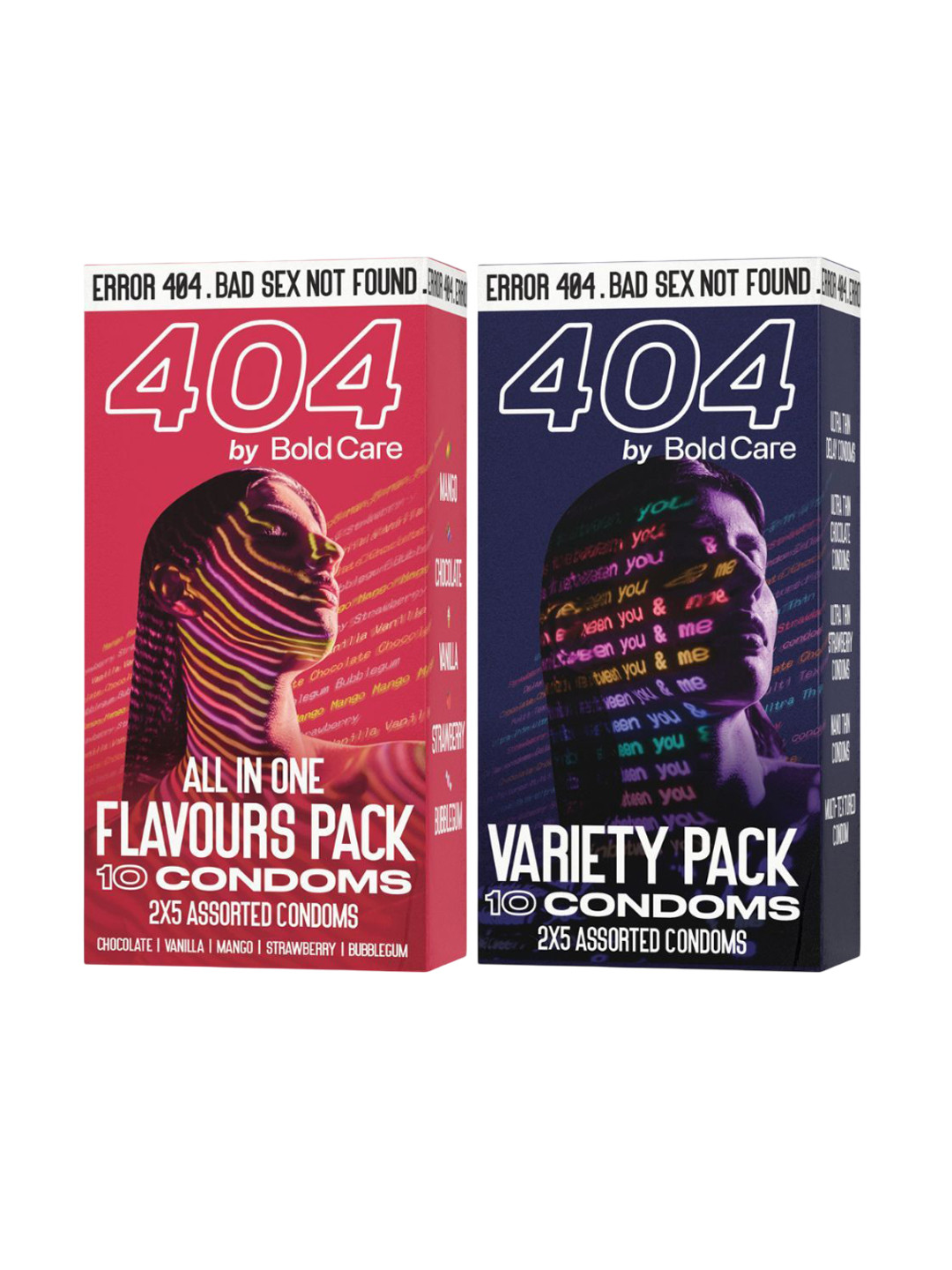 Bold Care Set Of 2 Ultra Thin All In One Flavors & Variety Flavored Condoms - 10 Pcs Each