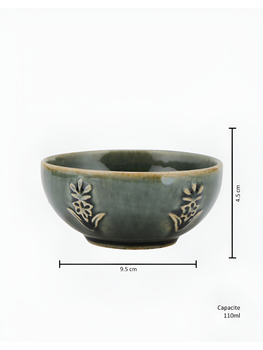 Fabindia Ahilya Green Textured Matte Dishwasher & Microwave Safe Ceramic Serving Bowl