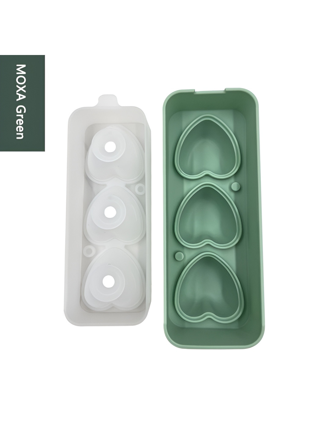 NATURALLY YOURS Green 3 Cavity Heart Shape Silicone Ice Moulds