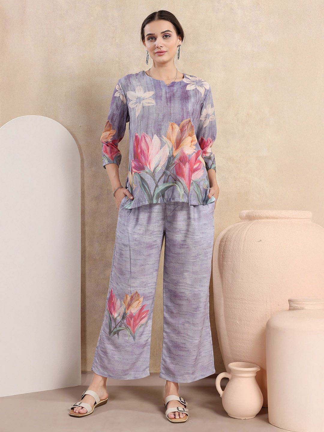 NIGHT FLOSS Printed Tunic & Palazzo Co-Ord Se