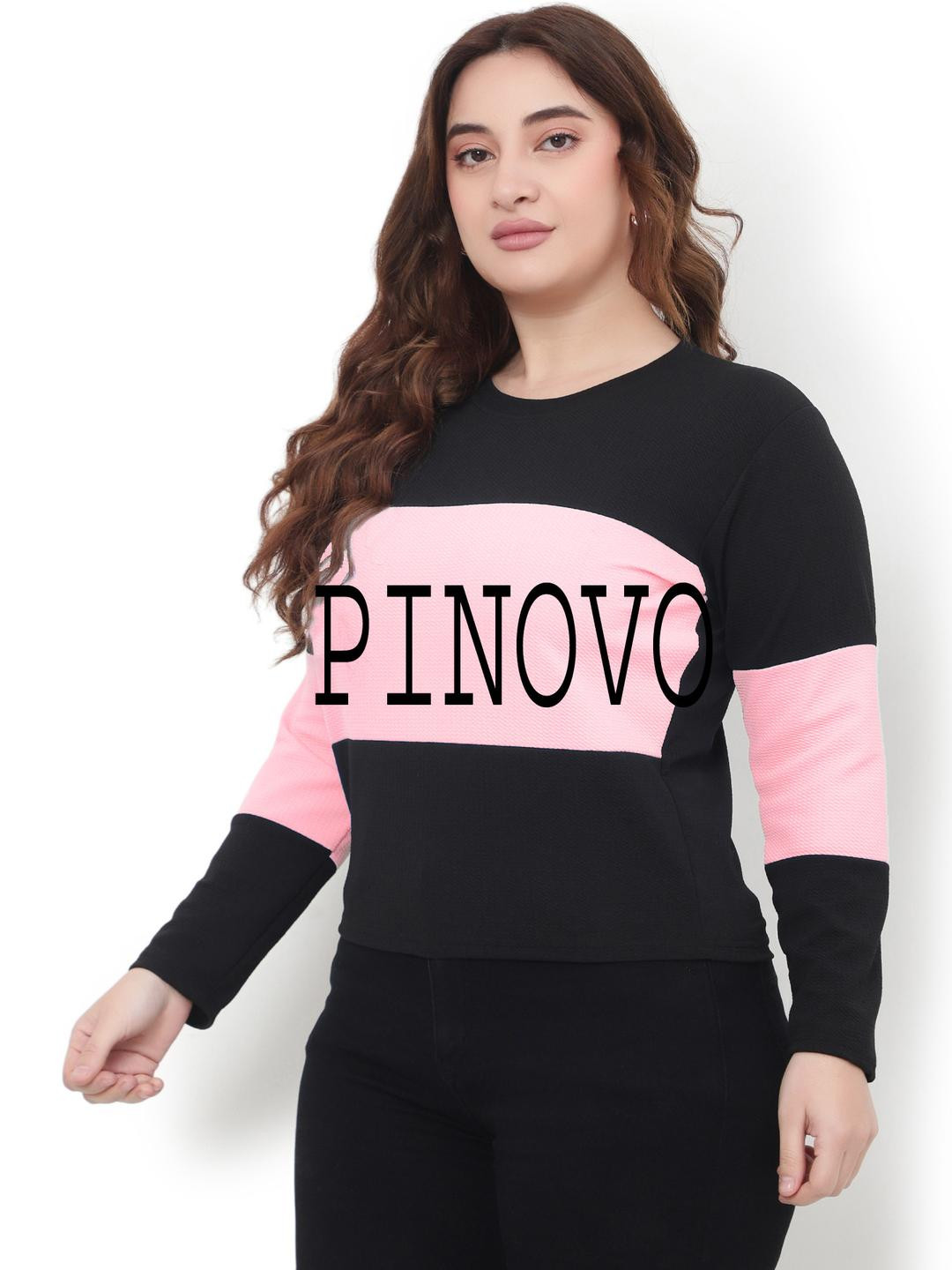PINOVO Women's White & Pink Round Neck Long Sleeve Regular T-shirt Pack of 2