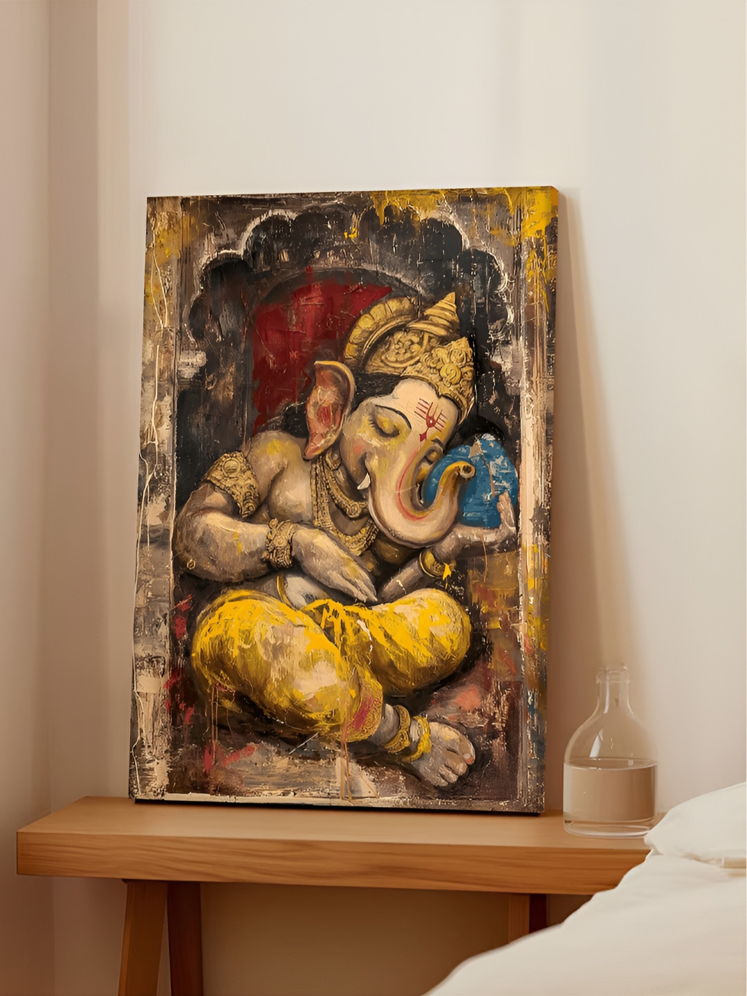 Art Street Yellow & Blue Sleeping Lord Ganesha Canvas Wall Art