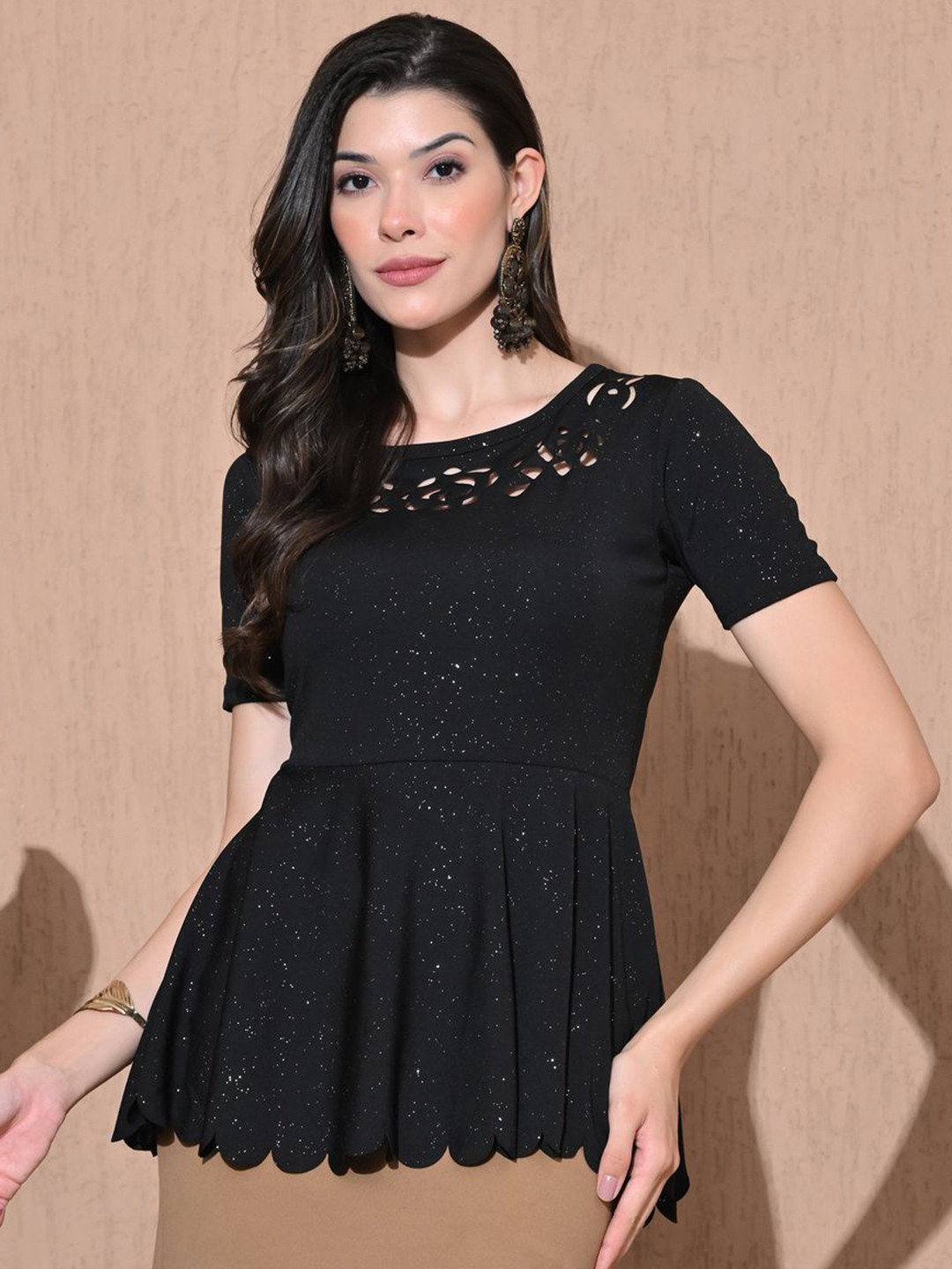 IUGA Women Sparkal Cut Out Peplum Top