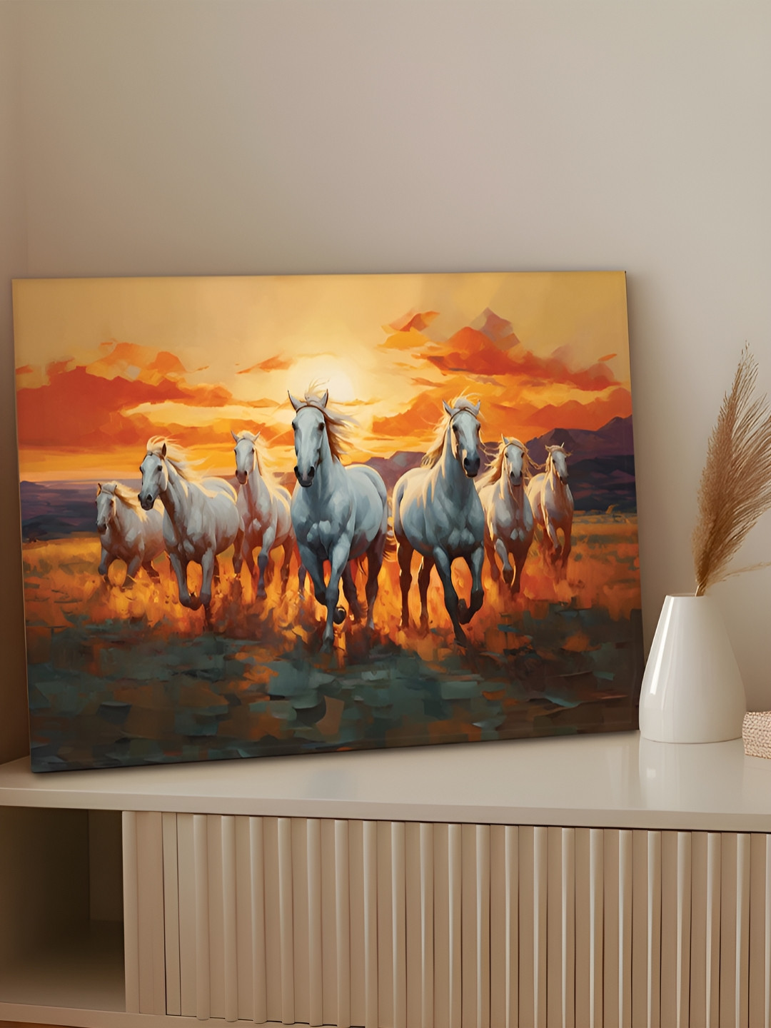 Art Street Orange Running Horses Birds And Animals Canvas Wall Art