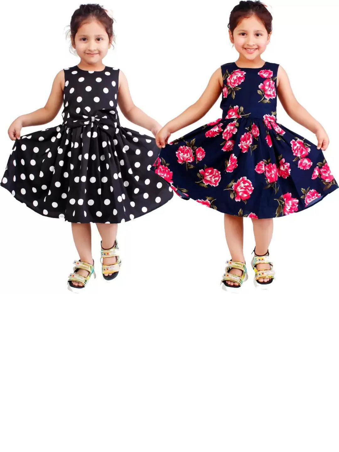 Alisha Moda  Pack of 2 Girls Printed Black and Navy Blue Dress