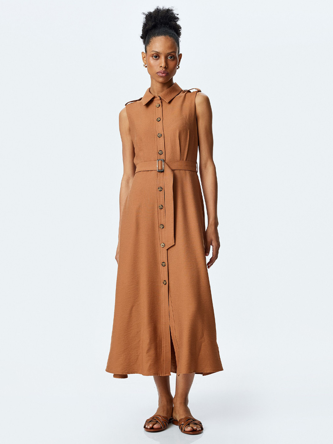 Koton Solid Shirt Sleeveless Midi Dress