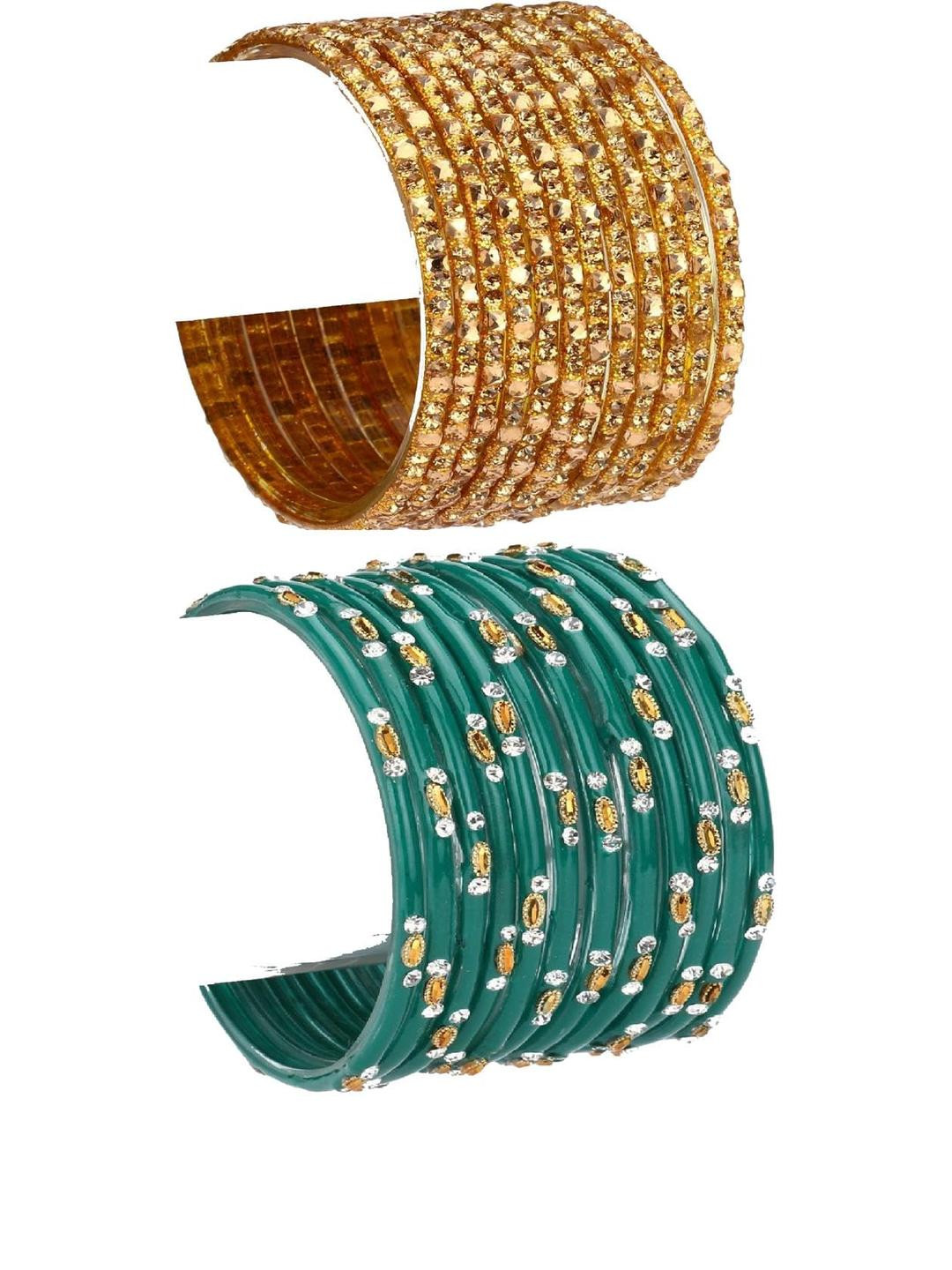 SOMIL Women Gold and Turquoise Blue Bangles - Pack of 2 Dozen
