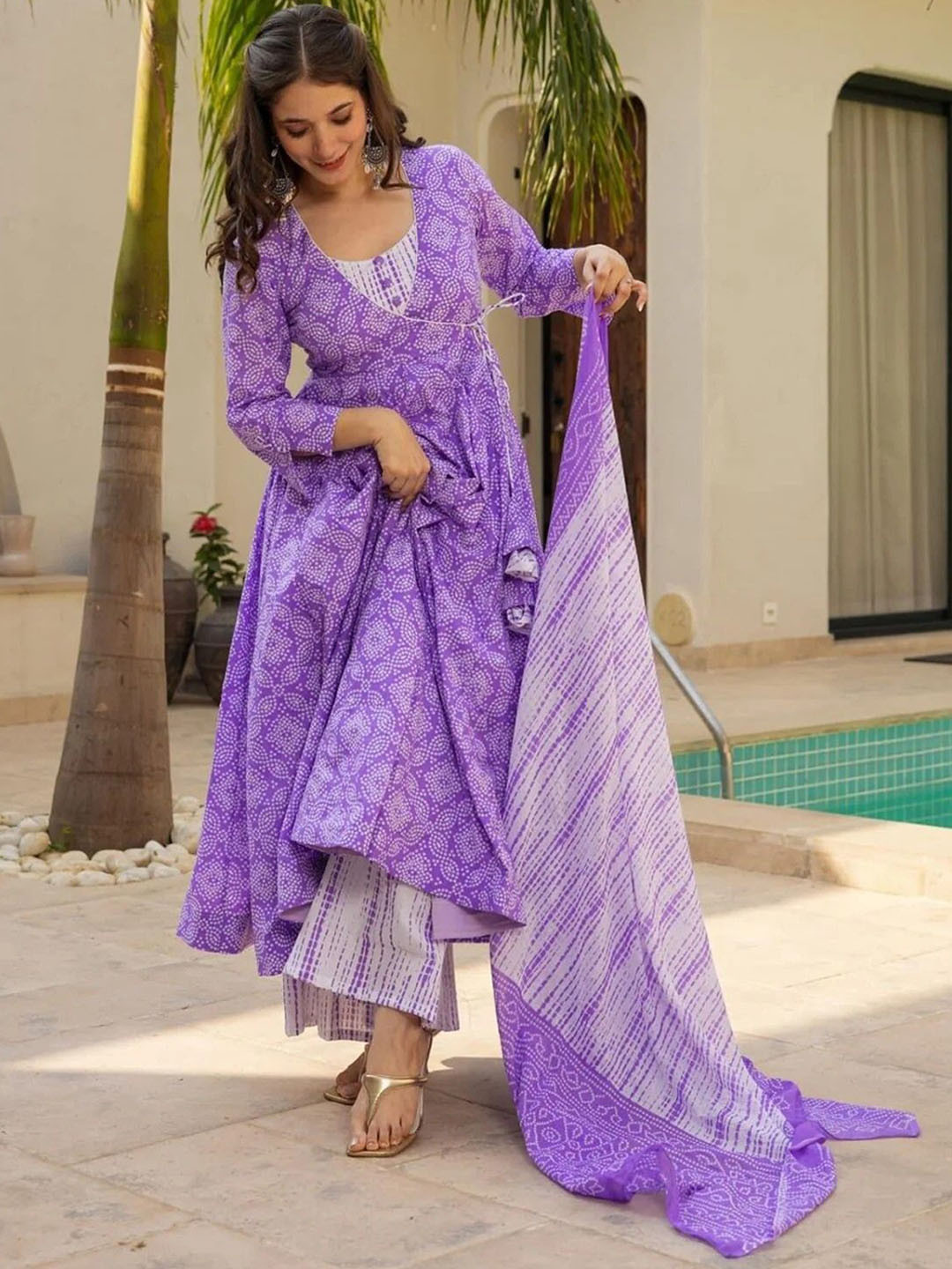 Wedani Women Ethnic Motifs Printed Angrakha Kurta with Palazzos & Dupatta