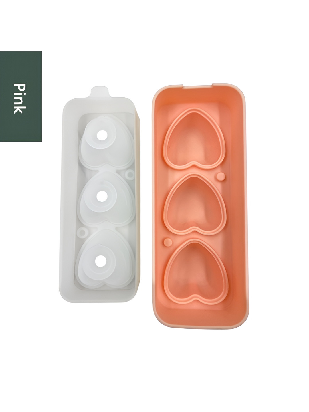 NATURALLY YOURS Pink 3 Cavity Heart Shape Silicone Ice Mould
