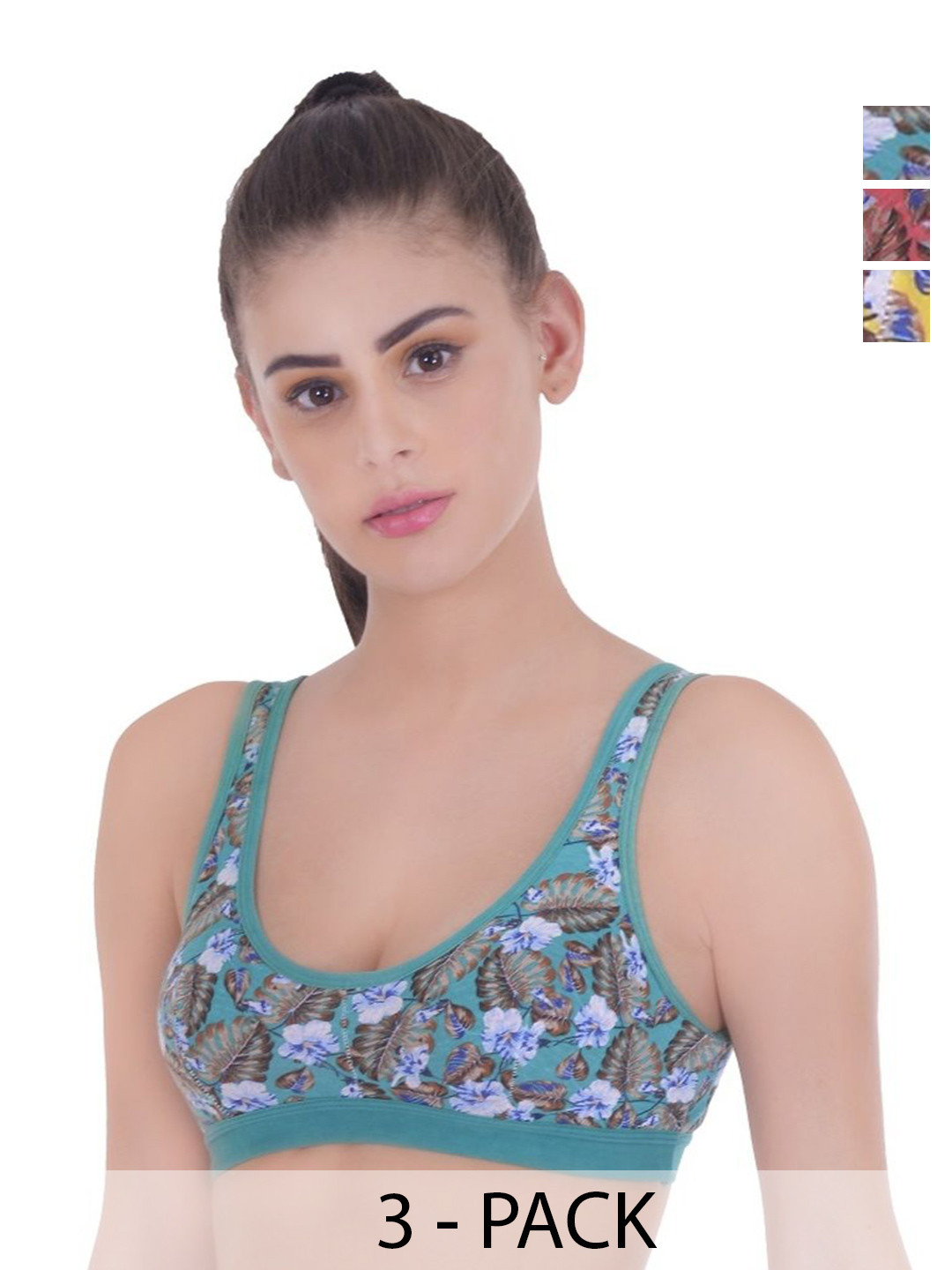 EMPISTO Women Pack of 3 Workout Floral Printed Full Coverage Underwired Gym Bra