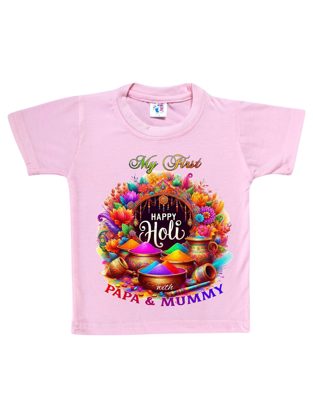 Cute Pals Girls Printed Pink Cotton Raw Edge T-shirt