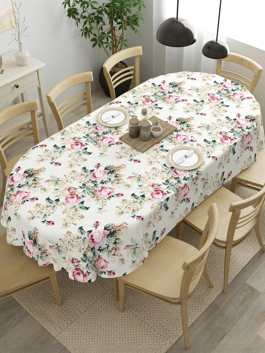 The Home Story Floral Printed 8 Seater Oval Dining Table Cove