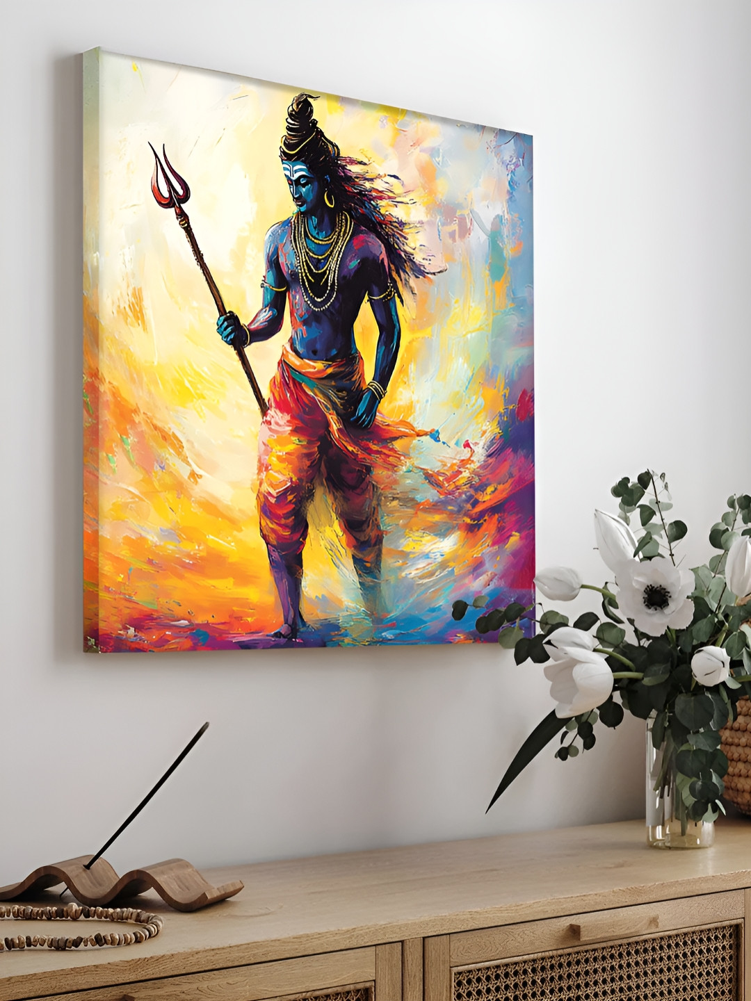 Art Street Yellow & Blue Walking Lord Shiva Religious Canvas Wall Art