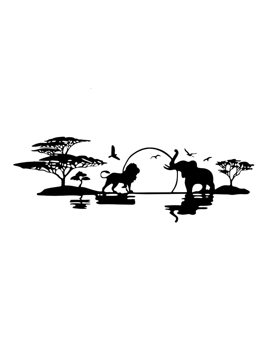 LANSTICK Black Tree With Birds & Animal Printed Wall Stcikers