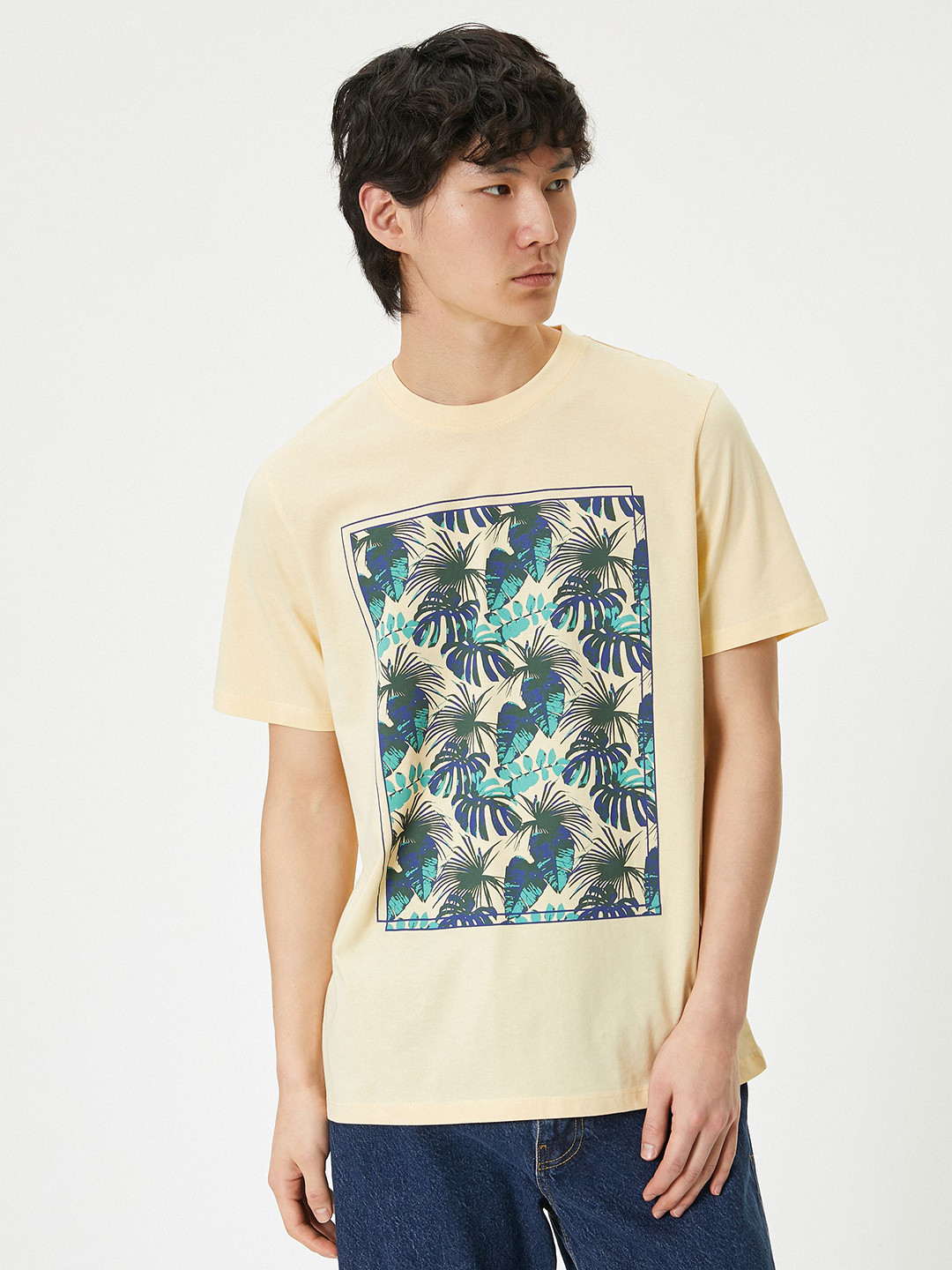 Koton Men Printed Tropical Raw Edge T-shirt