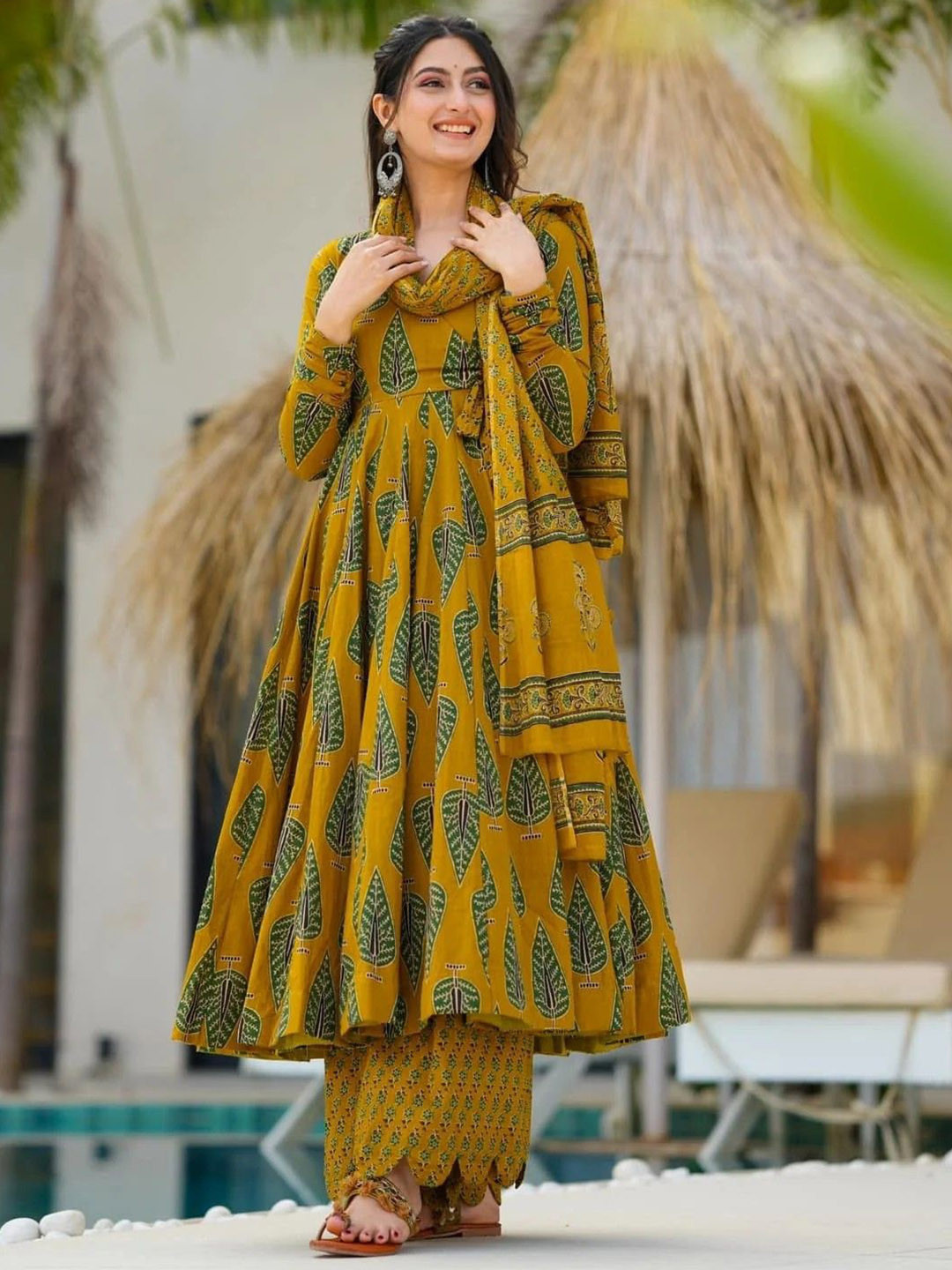 Wedani Women Ethnic Motifs Printed Angrakha Kurta Set With Dupatta