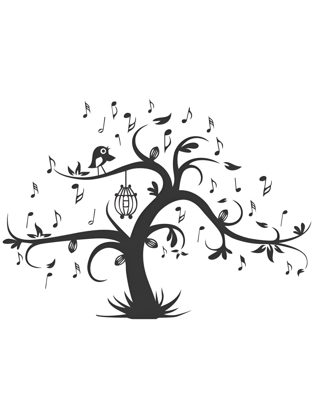 LANSTICK Black Tree With Bird Printed Wall Stcikers