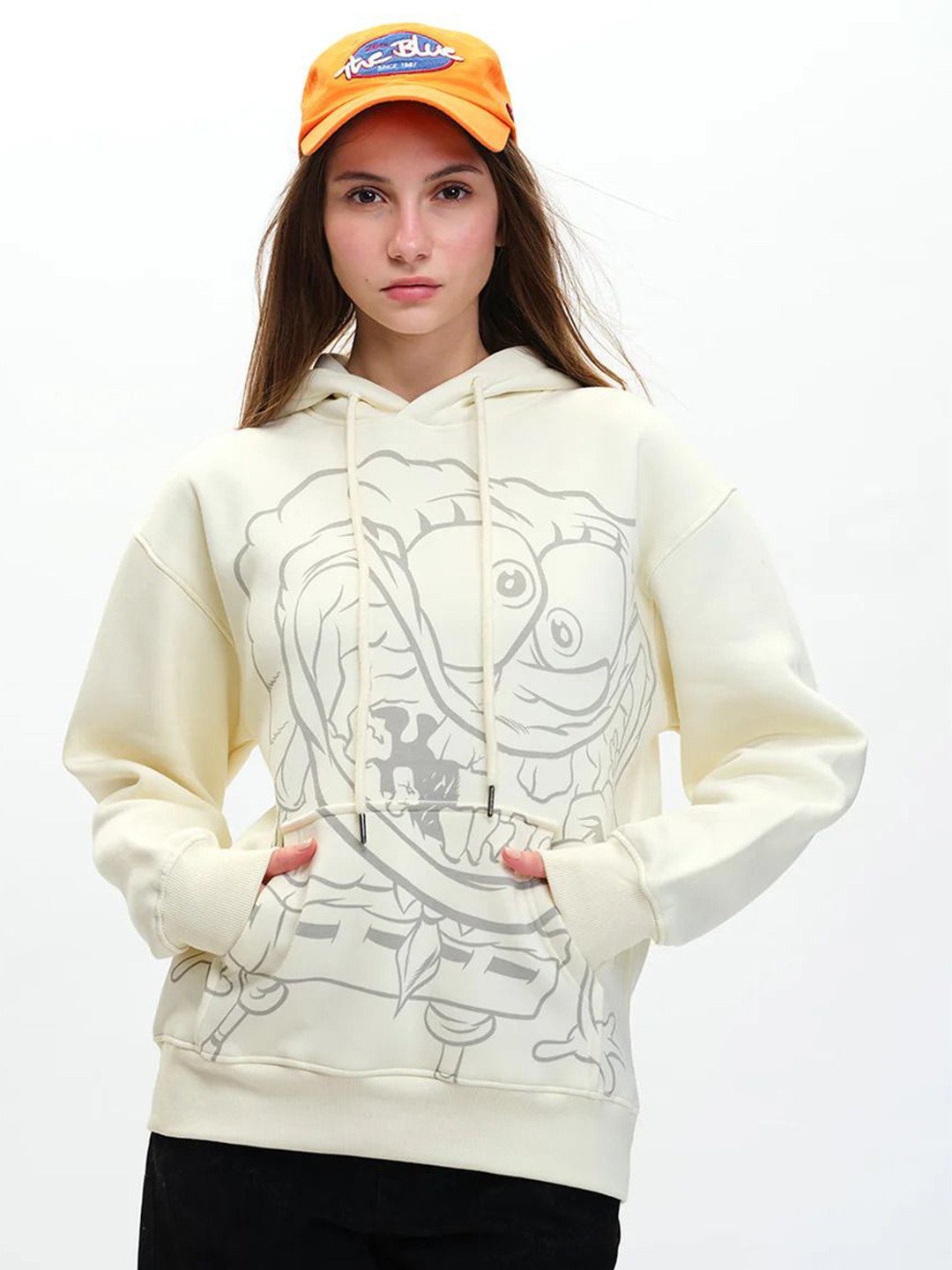 Bonkers Corner Women SpongeBob SquarePants Printed Hooded Sweatshirt