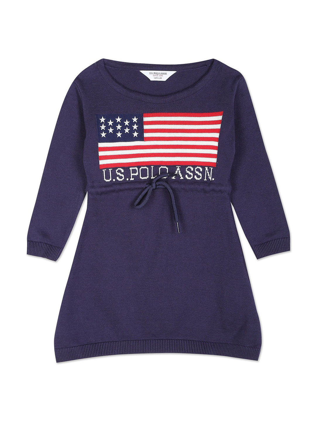 U.S. Polo Assn. Kids Girls Logo Printed Tie-Ups Fit and Flare Cotton Dress