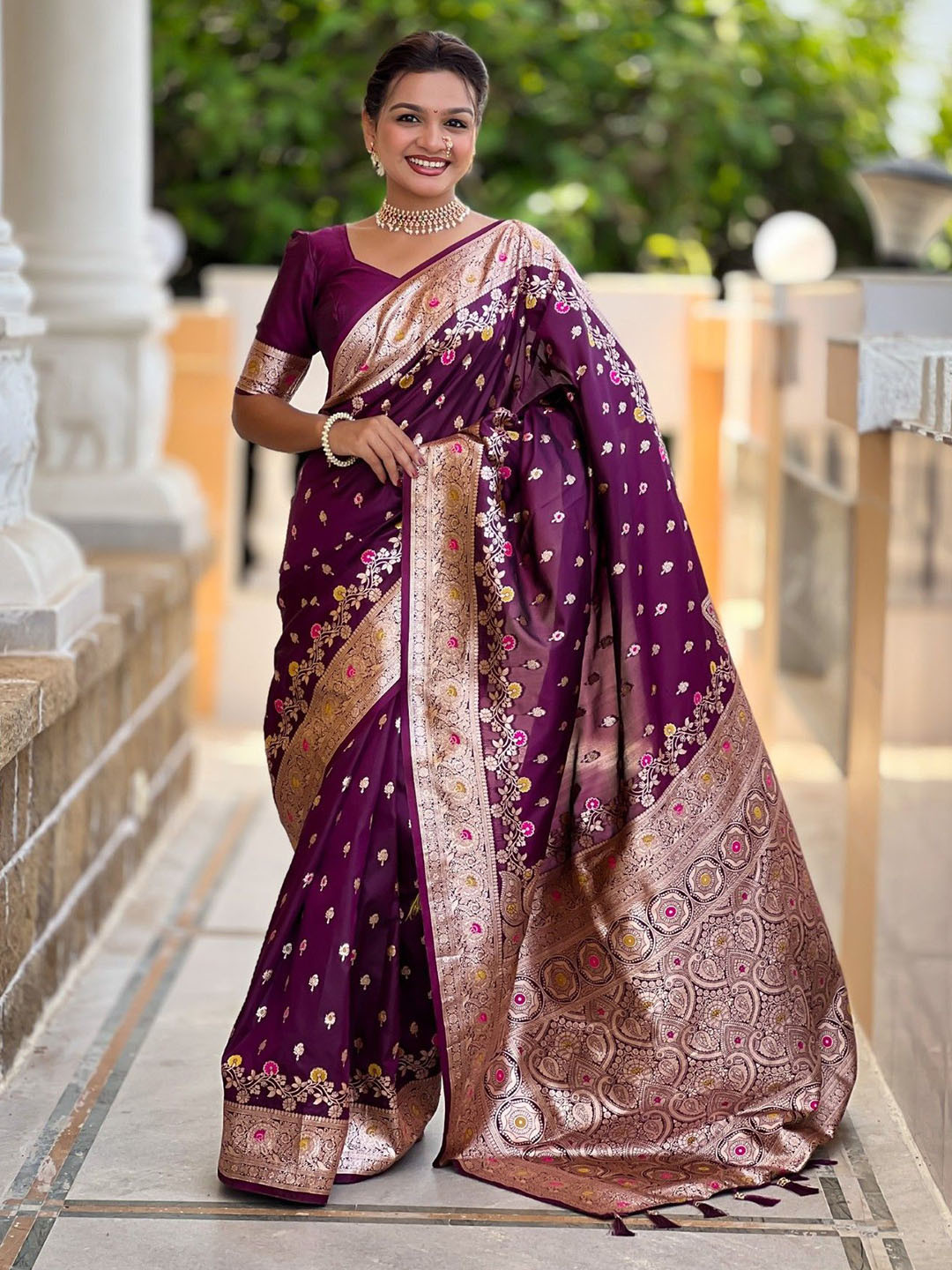 Pandadi Women Saree Woven Design Zari Silk Blend Banarasi Sarees