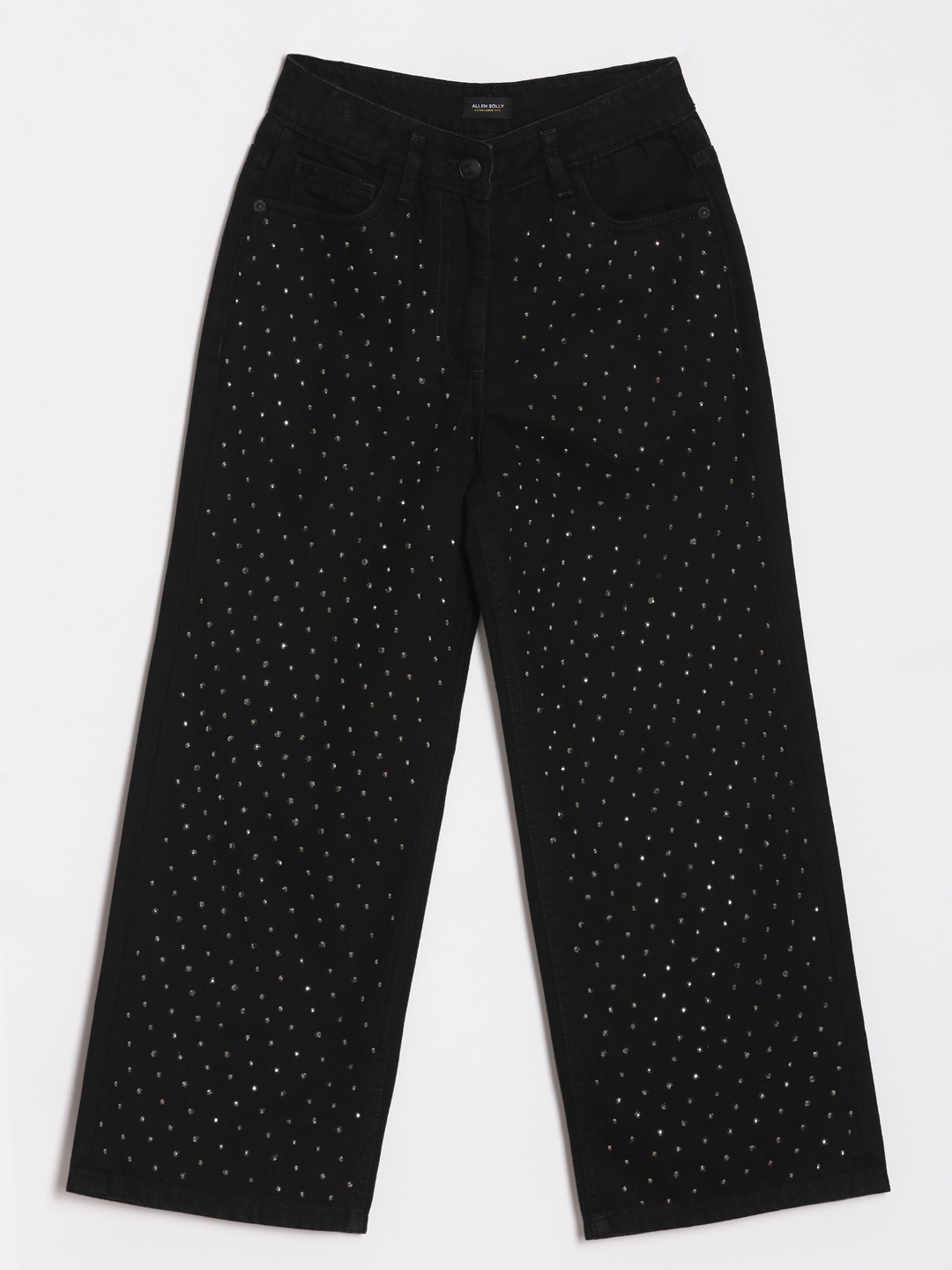 Allen Solly Junior Girls Wide Leg Mid-Rise Jeans With Embellished Detail
