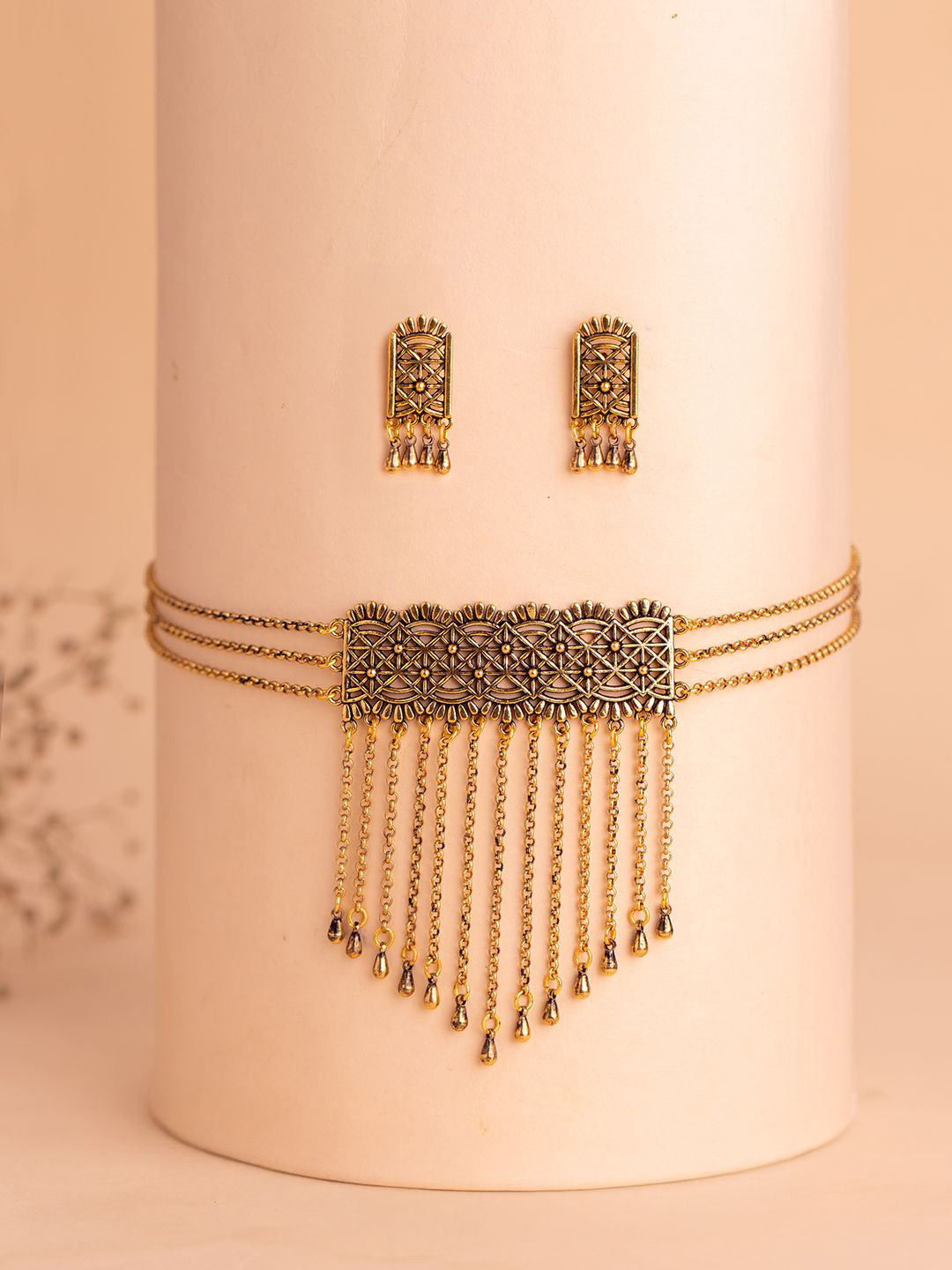 Fringes Weaved Fringe Choker Set