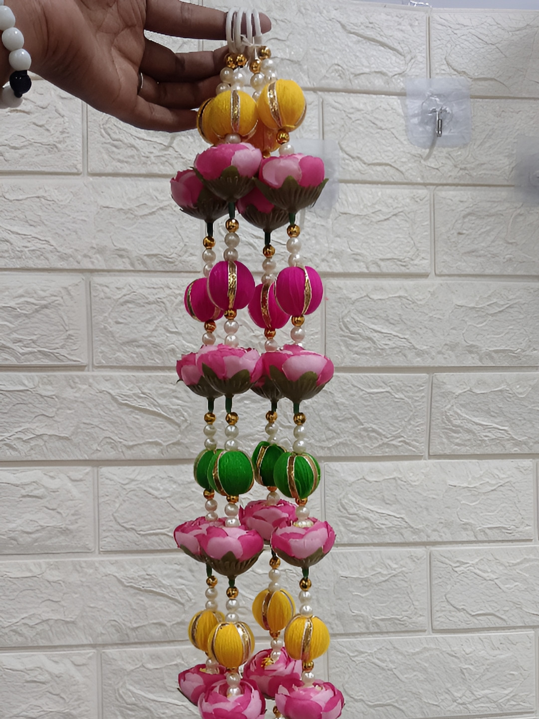 Sellplus 4-Pcs Pink & Green Wall Hanging Toran Festive Hanging