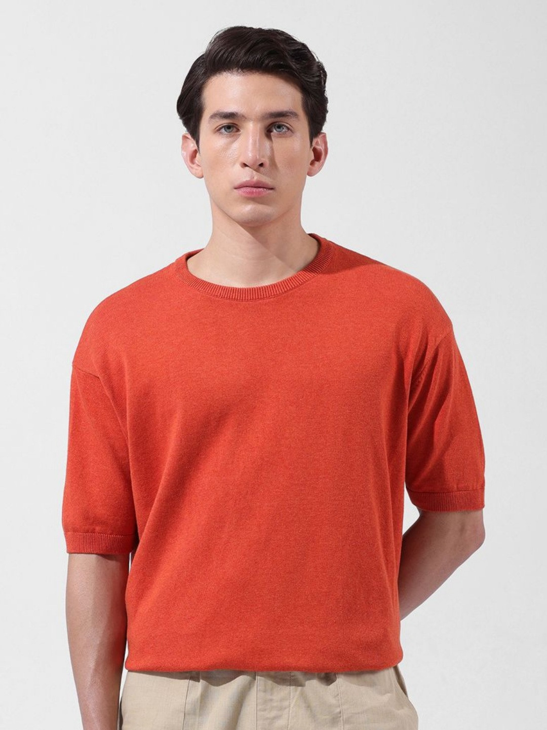 The Indian Garage Co Round Neck Drop-Shoulder Pure Cotton Oversized T-shirt