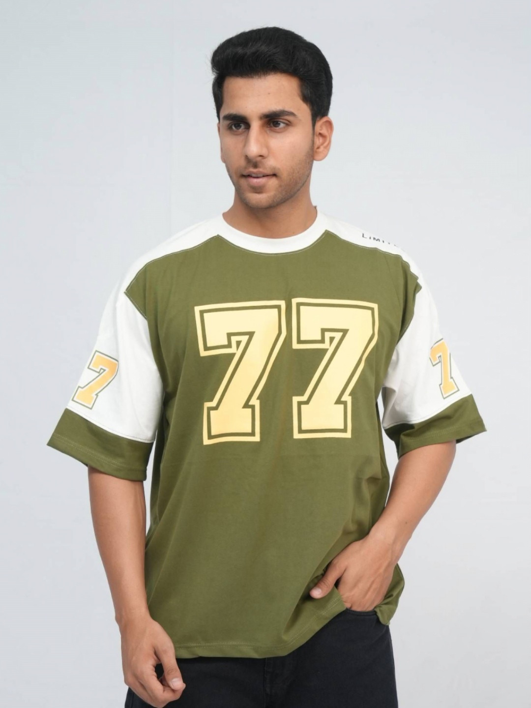 Bofrike Varsity Printed Drop-Shoulder Sleeves Oversized Jersey Cotton T-shirt