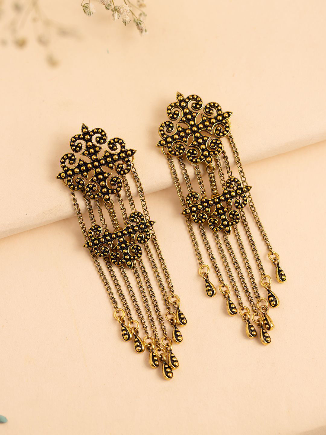 Voylla Gold-Plated Quirky Fringes Thrill Statement Dangler Drop Earrings