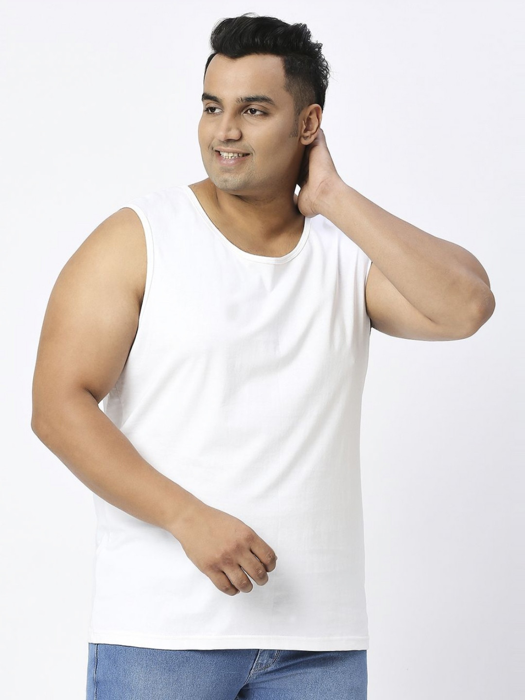 Vaishvik Round Neck Plus Size No Sleeves Pure Cotton T-shirt