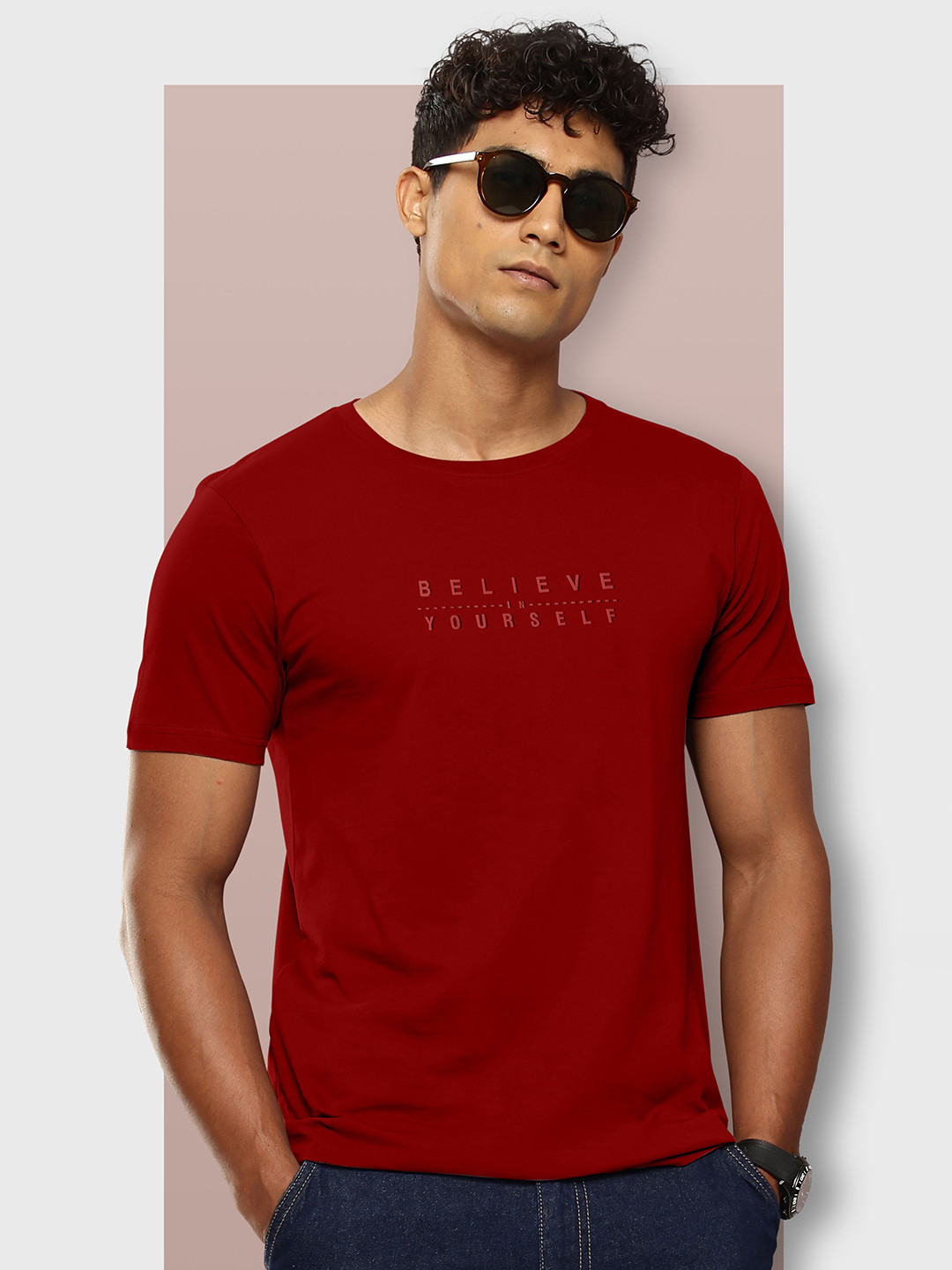 FROSEN FOX Typography Round Neck Short Sleeves Printed T-shirt