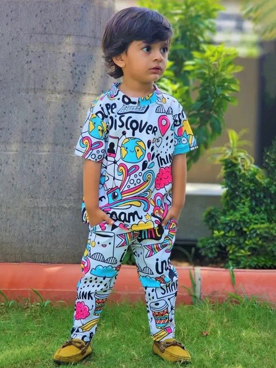 ZIKIGO Kids Printed Round Neck T-shirt With Trousers