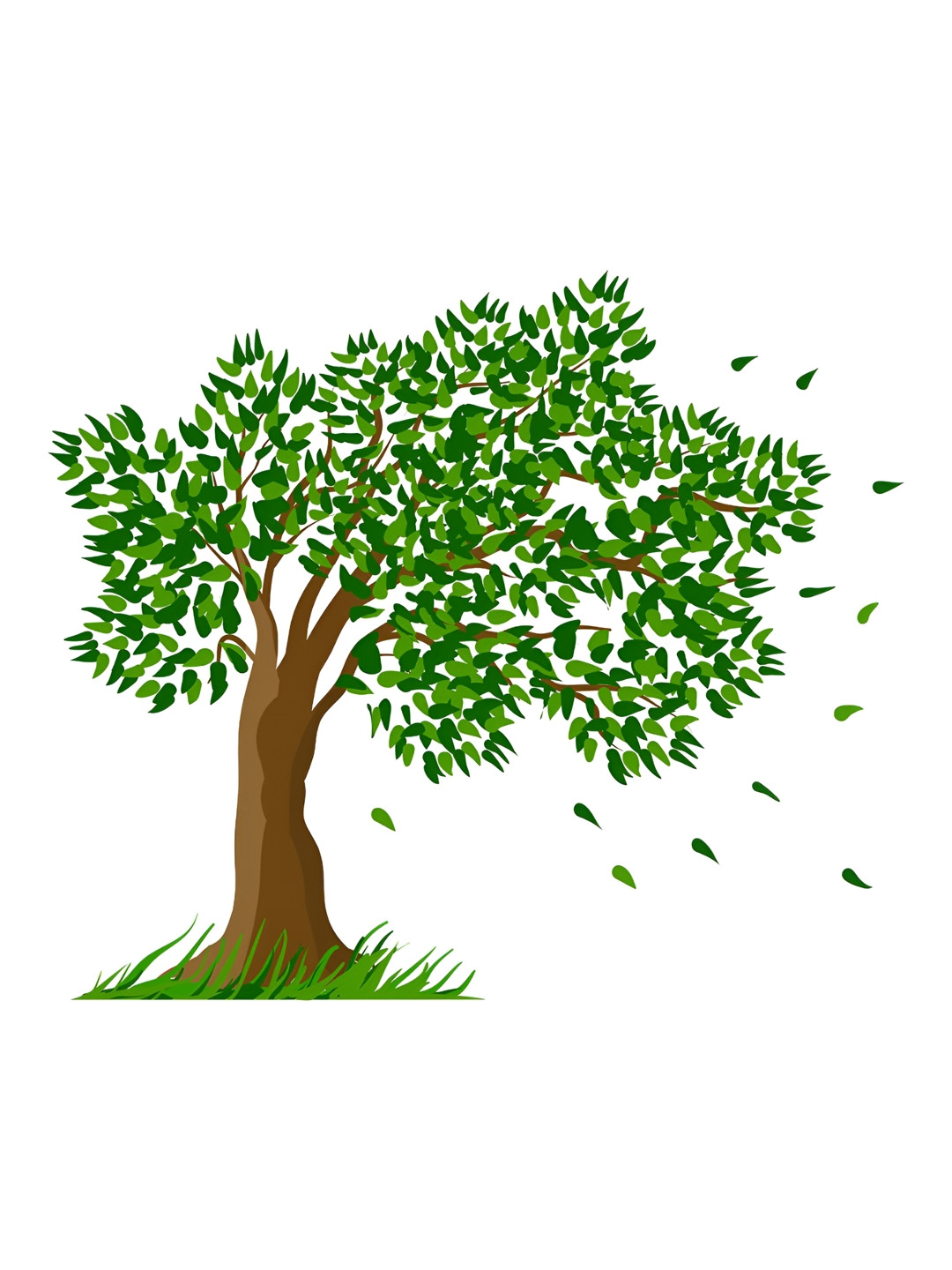 LANSTICK Green & Brown Big Tree With Leaves Printed Wall Stcikers