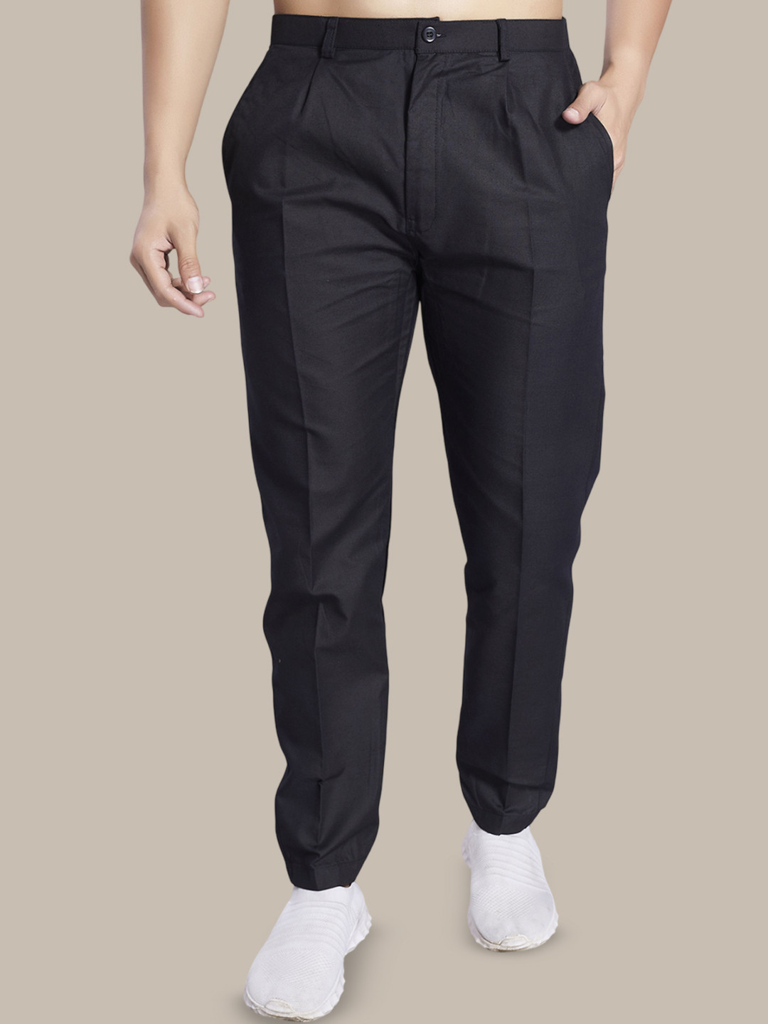 DIVISIVE Men Solid Regular Fit Mid-Rise Pleated Trousers