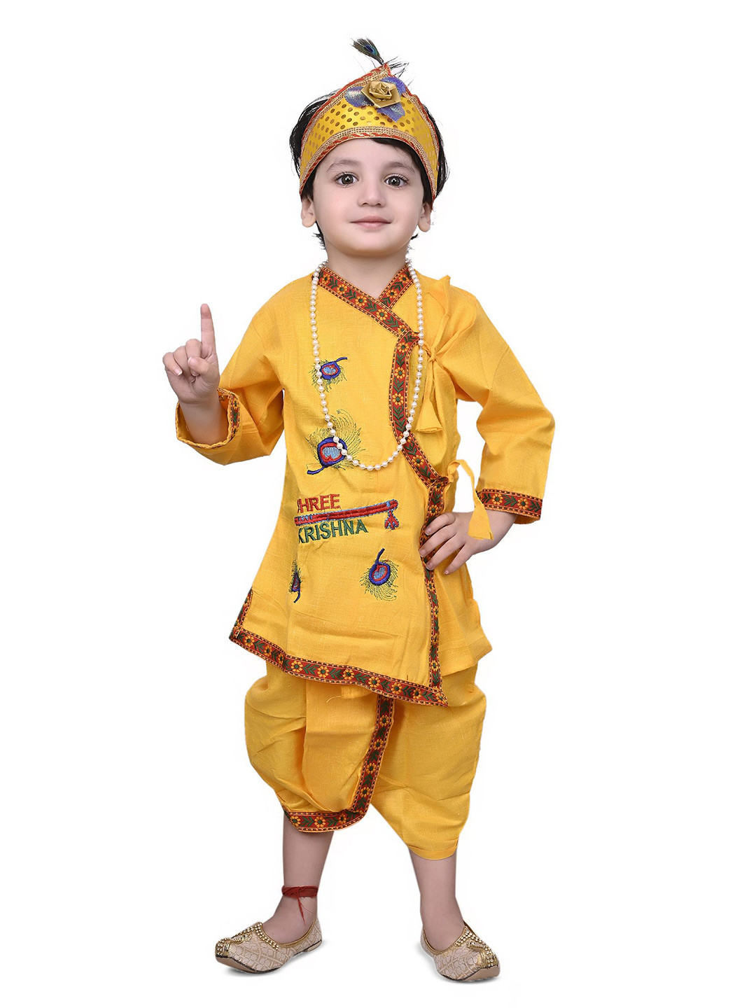 VALUE CREATION Kids Embroidered Pure Cotton Kanha Janmasthmi Costume Clothing Set