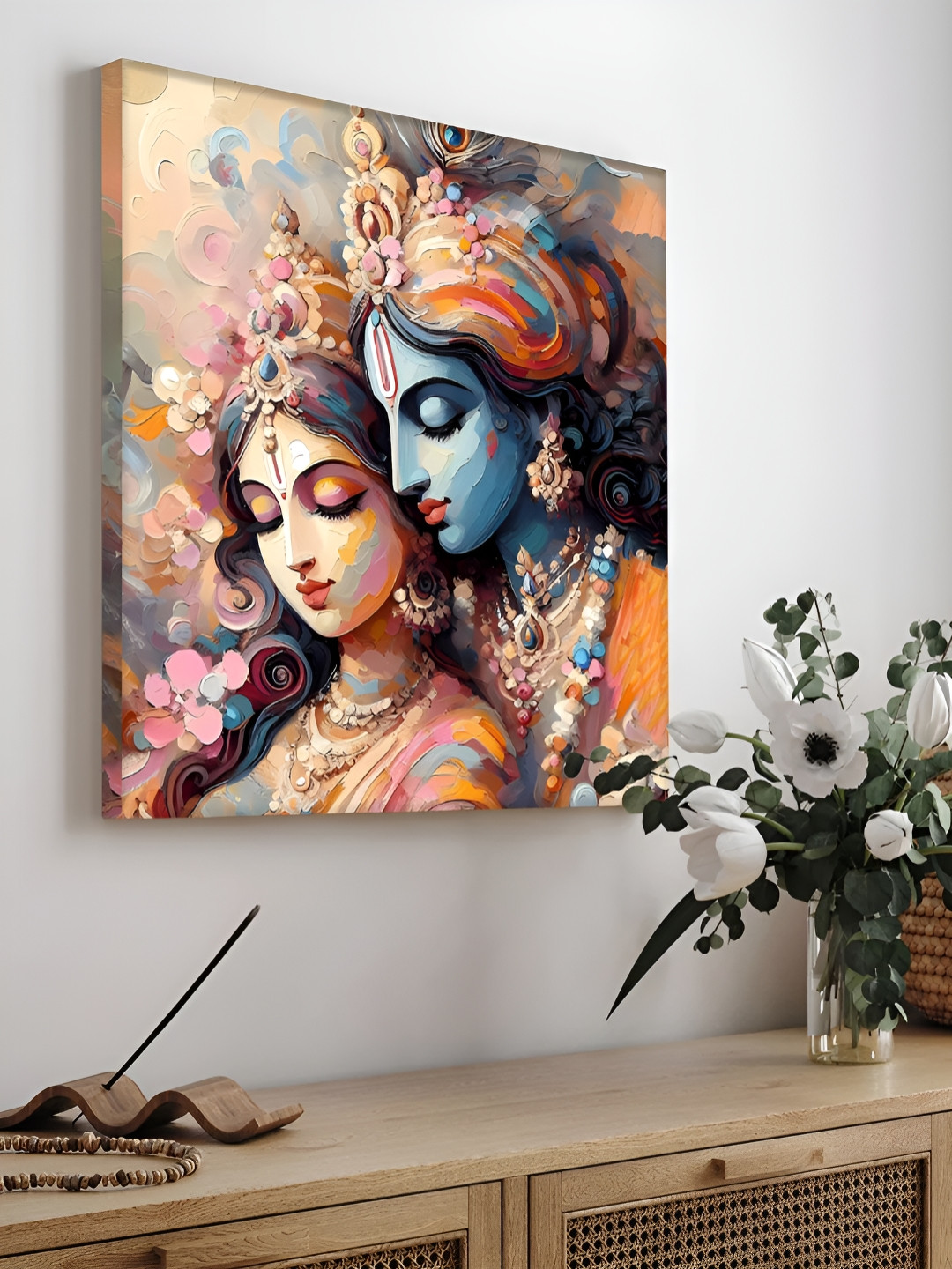 Art Street Pink & Orange Divine Shree Radha Krishna Canvas Wall Art