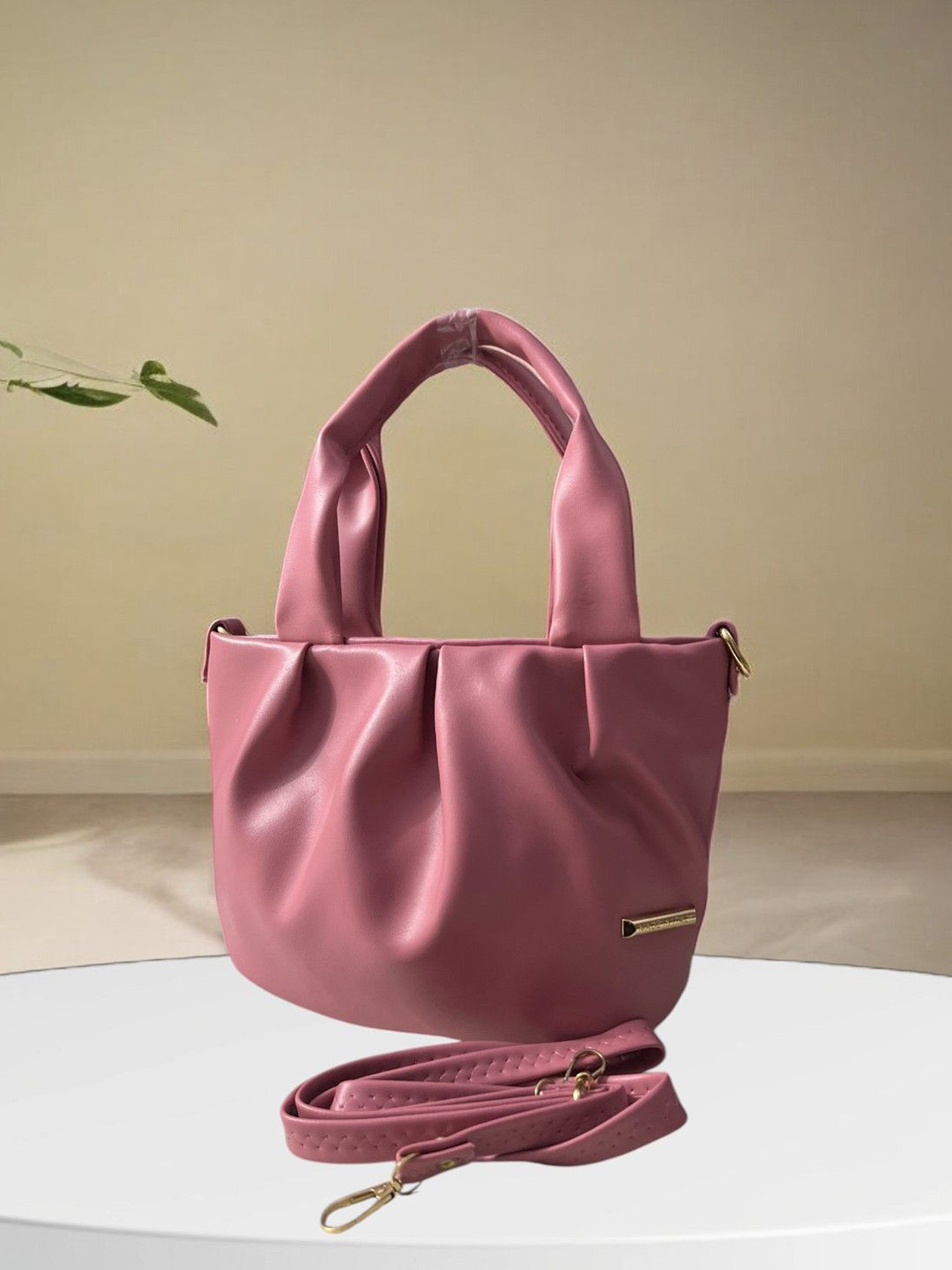 DAISY STAR Faux Leather Structured Shoulder Bag With Detachable Strap