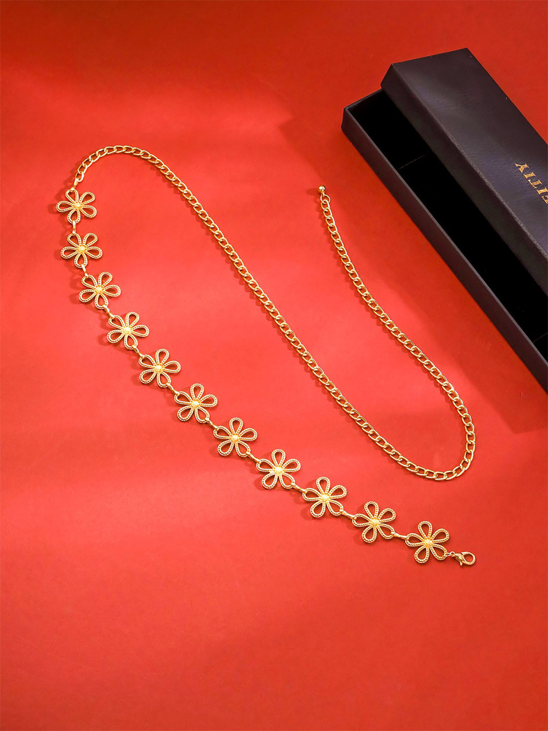 Yellow Chimes Gold Plated Floral Hip Chain