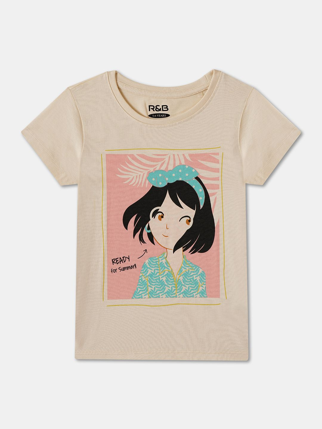 R&B Girls Graphic Printed Round Neck Cotton T-shirt