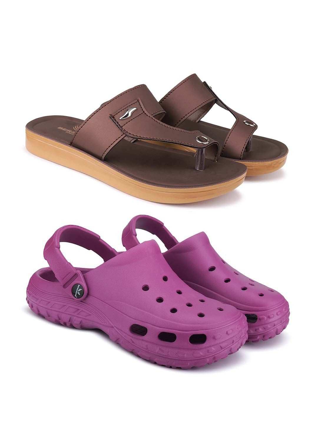 BERSACHE Women Pack Of 2 One Toe Flats & Self Designed Clogs