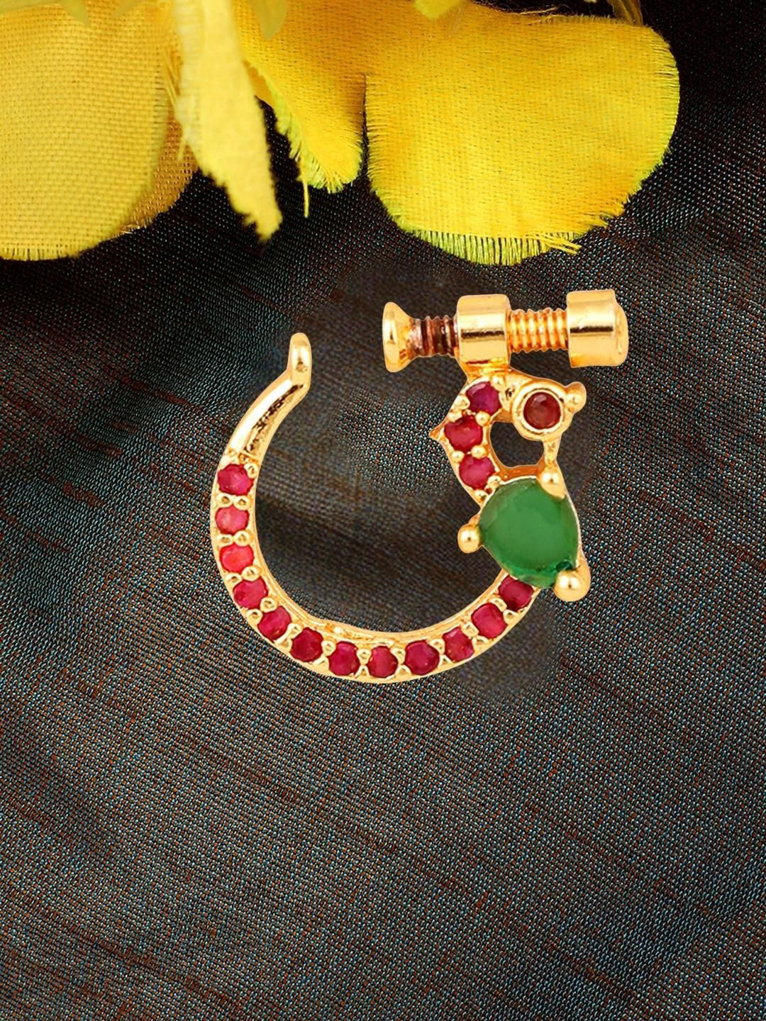 Opal Touch Gold-Plated Cubic Zirconia Bird-Shaped Ring Nosepin