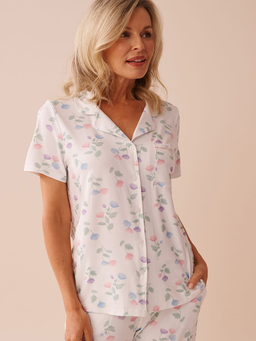 La Vie en Rose Floral Printed Button-Down Lounge Tshirts