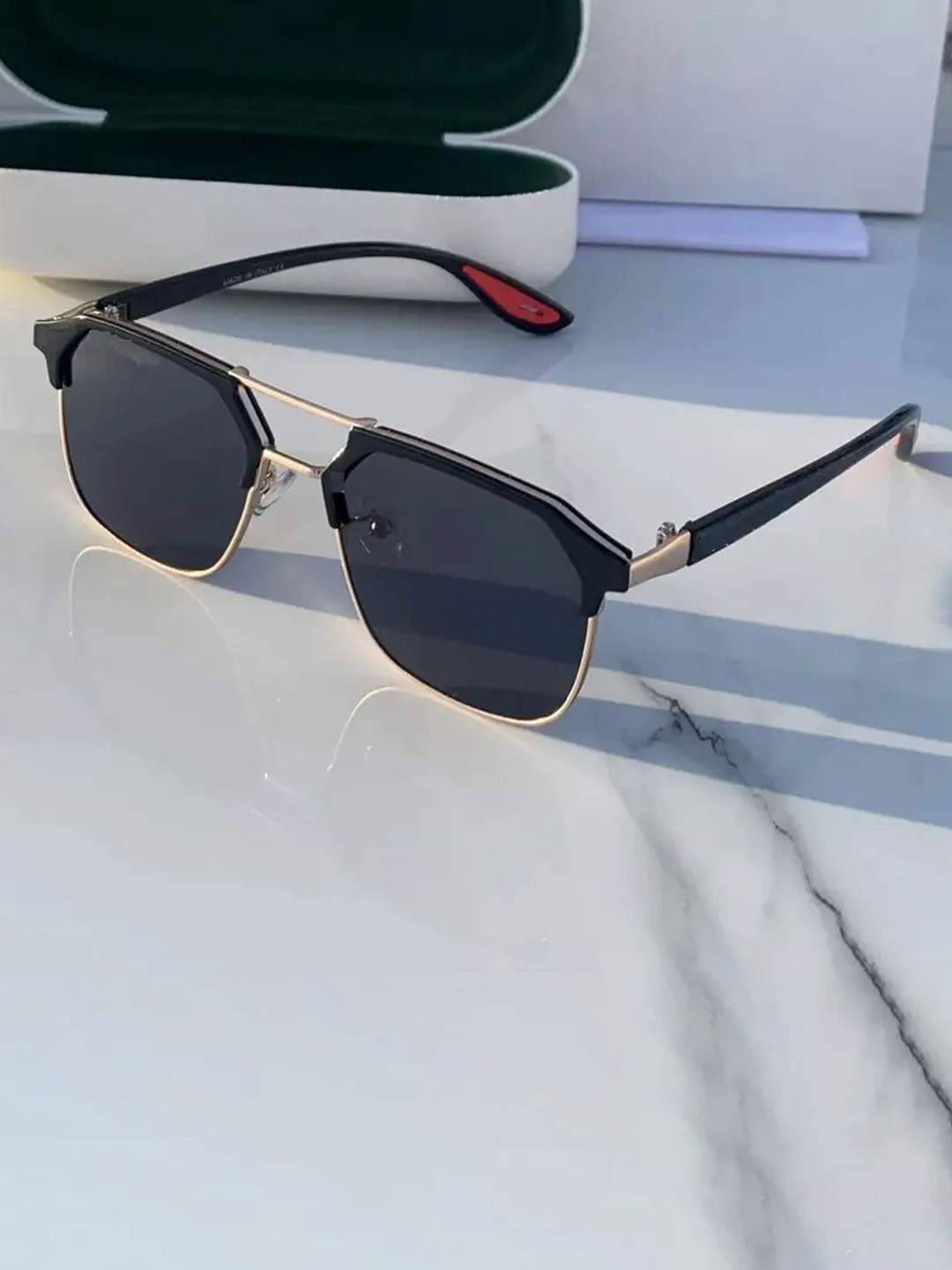 SPADEACES Men Black Lens Square Sunglasses With UV Protected Lens SP Boss Gold Black-