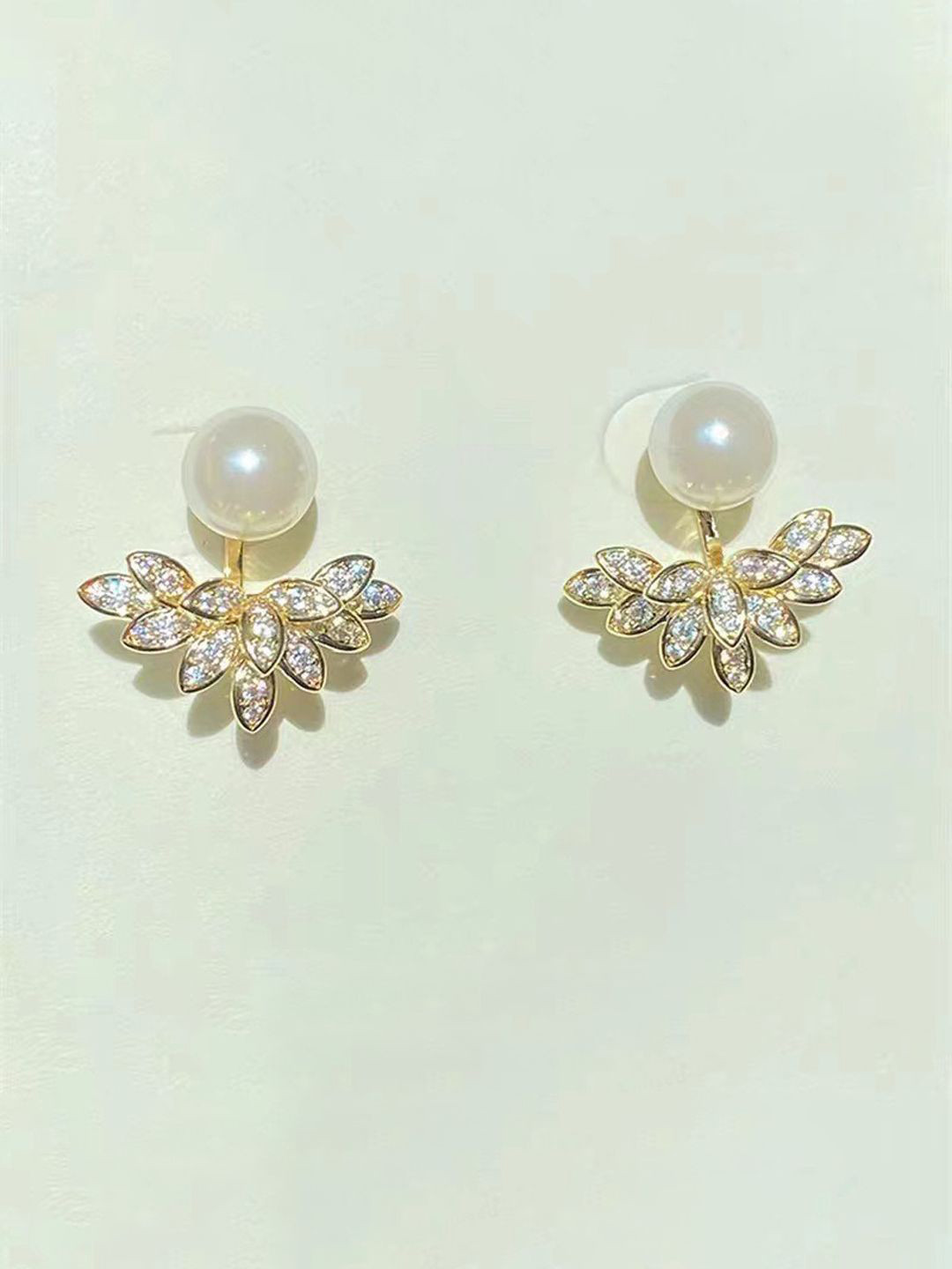 styledose 925 Sterling Silver Stones Studded Pearls Beaded Dual-Wear Korean Studs