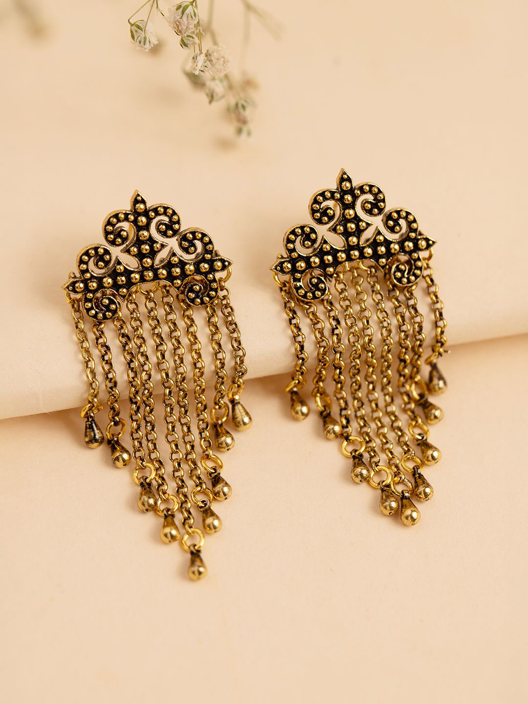 Voylla Gold Plated Quirky Fringe Drop Earrings