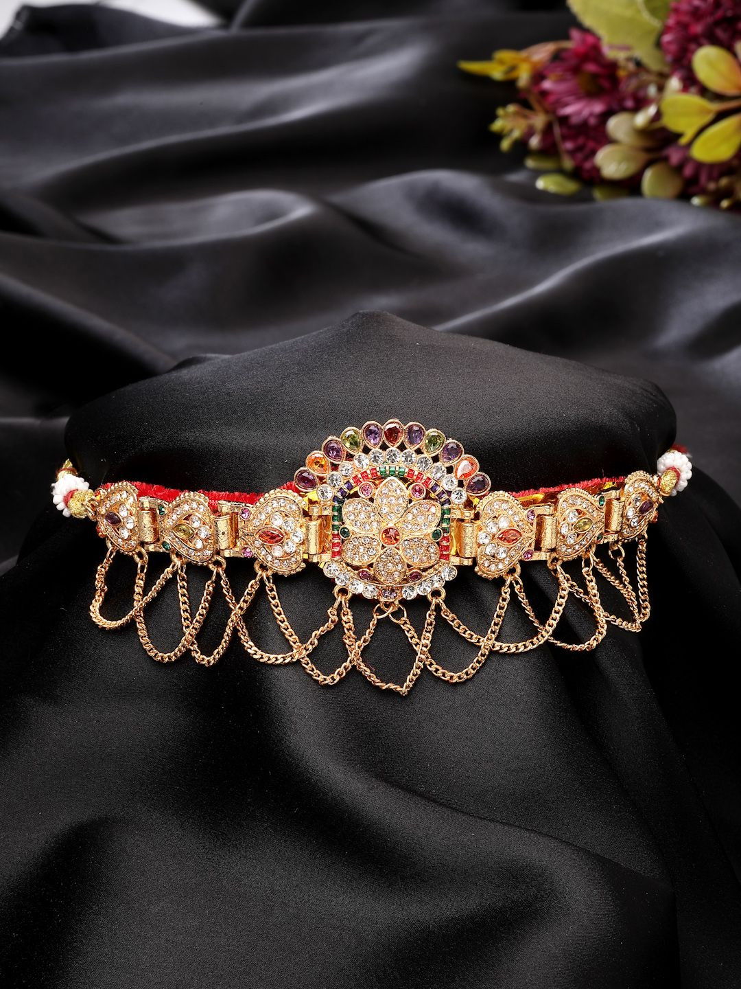 Anouk Women Brass Gold-Plated Cubic Zirconia Stone Studded Choker Necklace