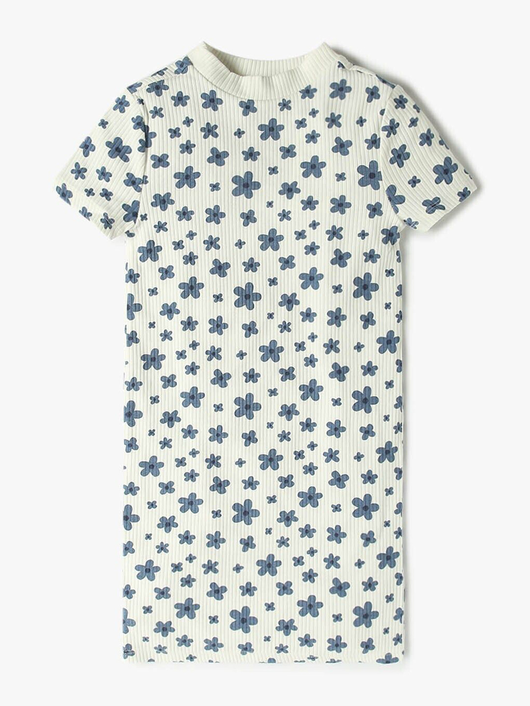 GAP Girls All-Over Printed Cotton Ribbed Mock-Neck Midi T-Shirt Dress