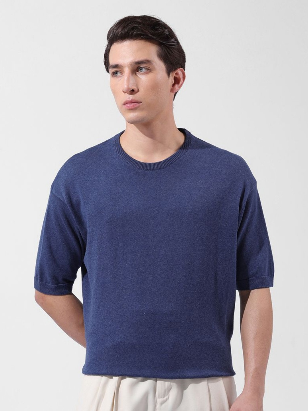 The Indian Garage Co Round Neck Drop-Shoulder Sleeves Pure Cotton Oversized T-shirt
